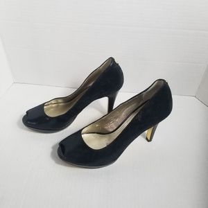 ANNE KLEIN IFLEX BLACK OPEN TOE HEELS SIZE 6.5